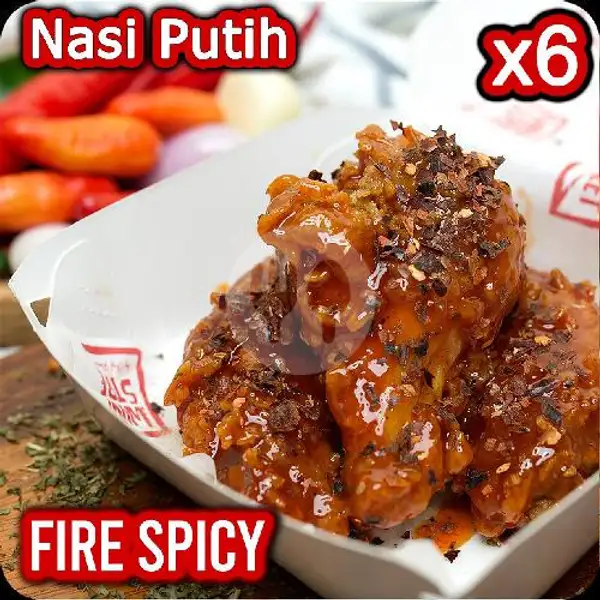 Fire Spicy x6 + Nasi Putih | Wings Street Kukusan ala Chef Rama
