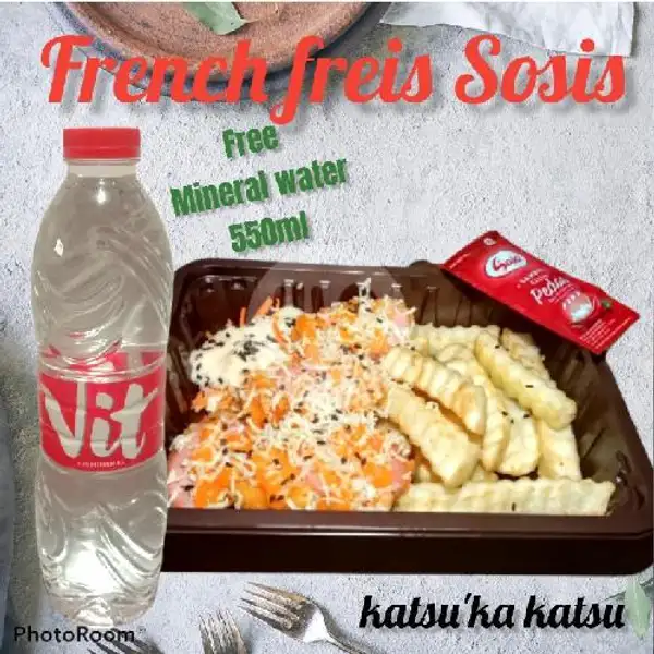 French fries sosis katsu, free mineral water | Katsu'ka Katsu