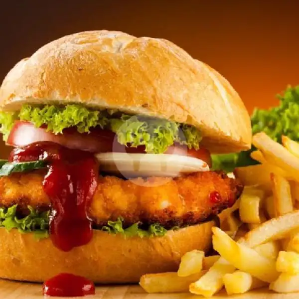 Chiken Burger + Kentang Goreng | Pesona Juss