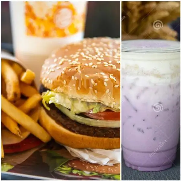 Burger Bakar Original + Ice Taro Fresh Milk | Burger & Roti Bakar Bening, H. Sulaeman