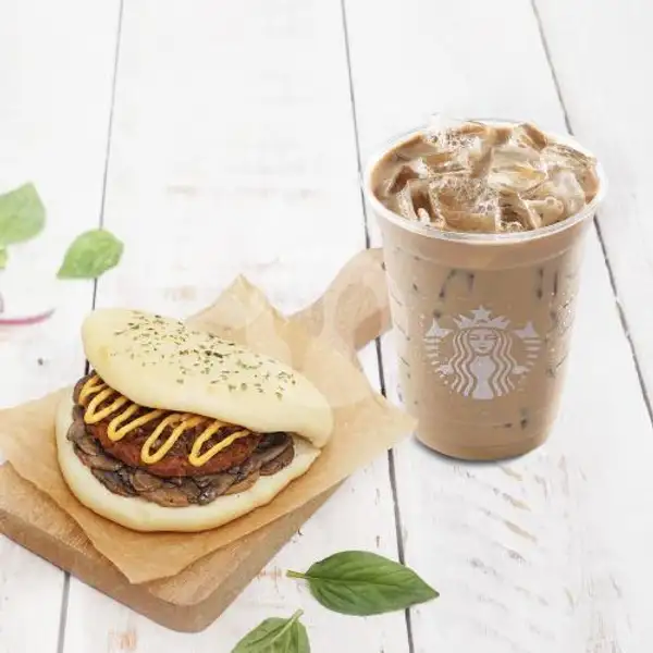 Plant-Based Sloppy Joe Sandwich + Iced Almond Latte, Tall Size | Starbucks, Airport Hub - Cengkareng