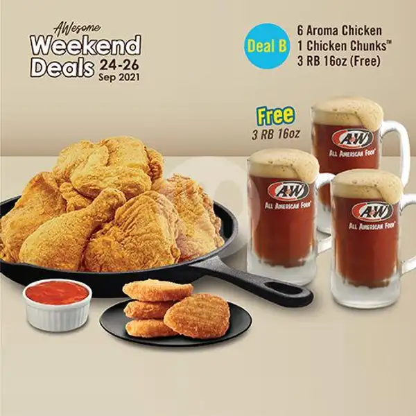 AWESOME - 6 Aroma Chicken, 4pc Chunks & FREE! 3 RB | A&W, Muara Karang