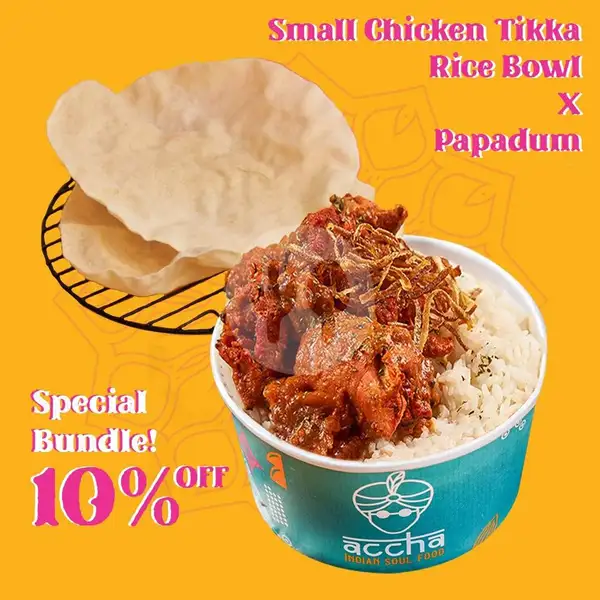 1 Chicken Tikka Masala Rice Bowl + Papadum | Accha - Indian Soul Food, Veteran