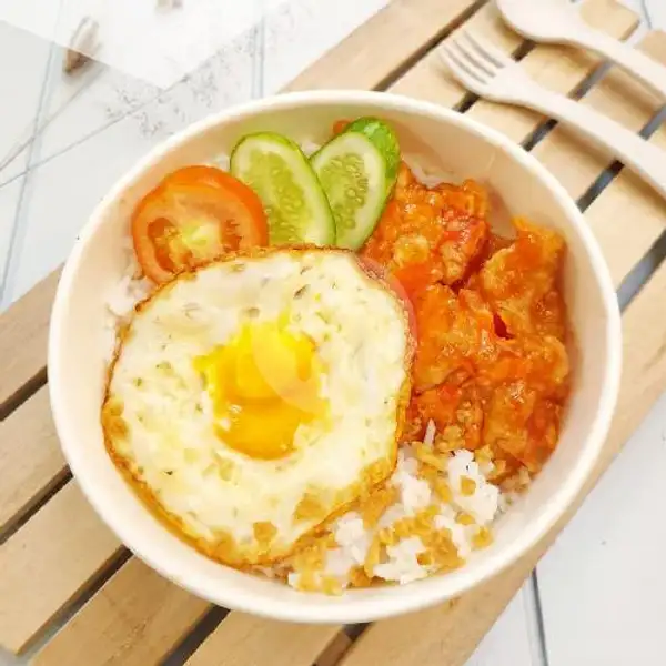 Rice Bowl Ayam Asam Manis + Telur | Warung Makan Vinso