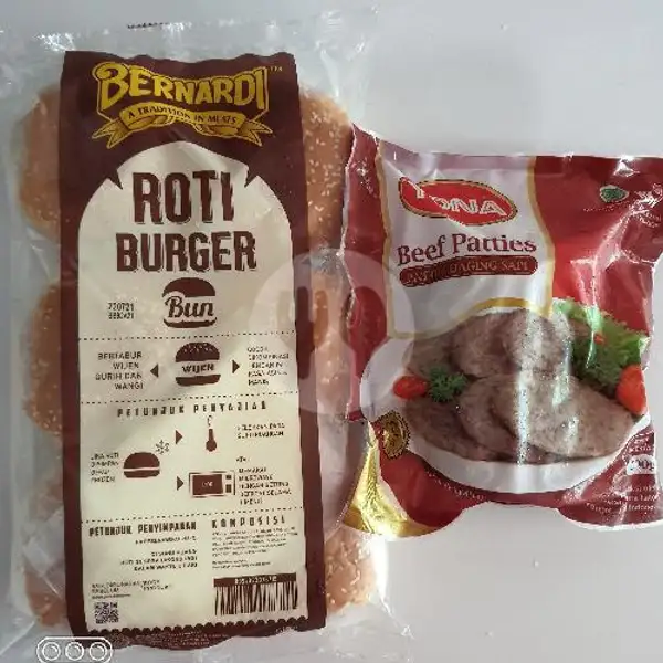 Paket Roti Burger Wijen Bernardi + Beef Patties Yona 500 Gram | Rizqi Frozen Food