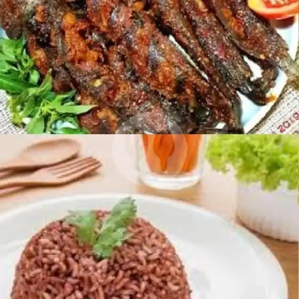 Lele Bakar Nasi Merah + Es Teh | Es Buah & Es Coklat Ummy, Kraton