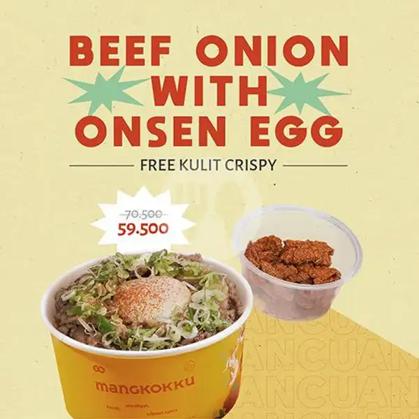 Beef Onion with Onsen Egg FREE Kulit Crispy (Add On) | Mangkokku, Dapur Bersama Sawah Besar