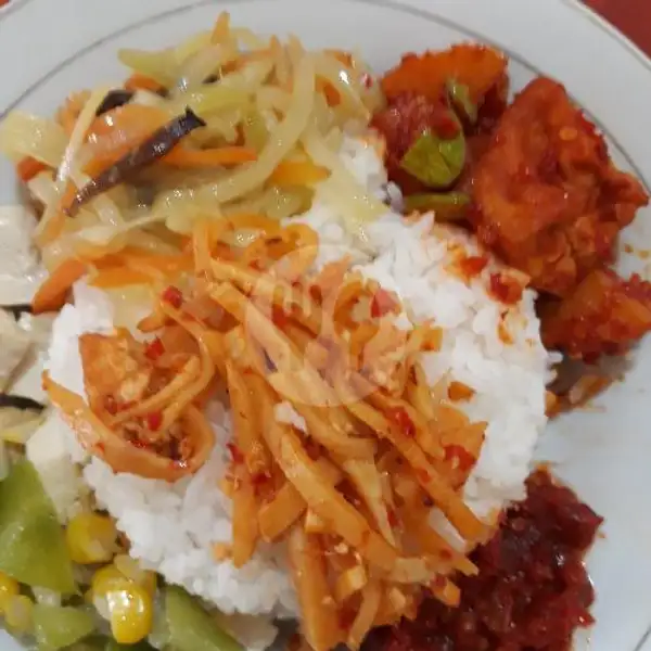 Nasi Campur 4 Macam Lauk, Tanpa Ikan / Daging Vegetarian | RM Lien Xin Vegetarian, Payung Sekaki