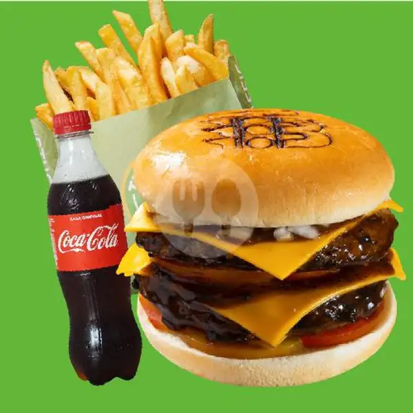 Double Black Montana Burger + Traffic French Fries + Cola | Traffic Bun, Cut Meutia Bekasi