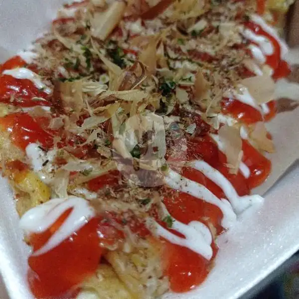 Okonomiyaki isi Smoked beef  dan bakso | Takoyaki Afreenshop, Kalibata