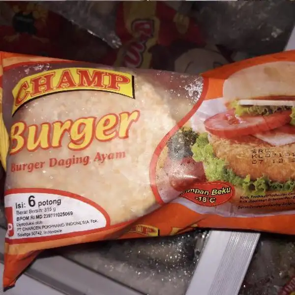 Burger Daging Ayam Champ Stok 3 Bungkus | Alicia Frozen Food, Bekasi Utara