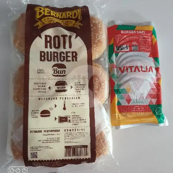 Paket Roti Burger Wijen Bernardi + Beef Burger Vitalia 250 Gram | Rizqi Frozen Food