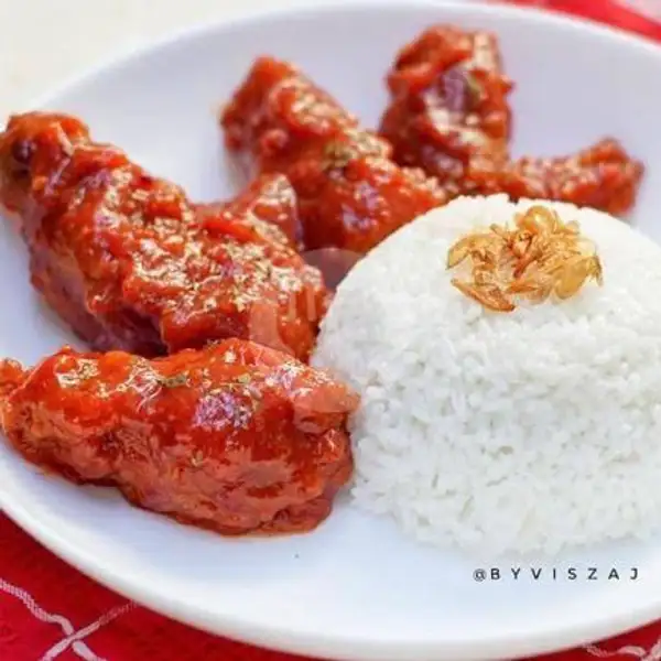 4pcs Hot Chicken Wing + Nasi + Saus Rica rica Dan Barbeque | Hot Chicken Wing 