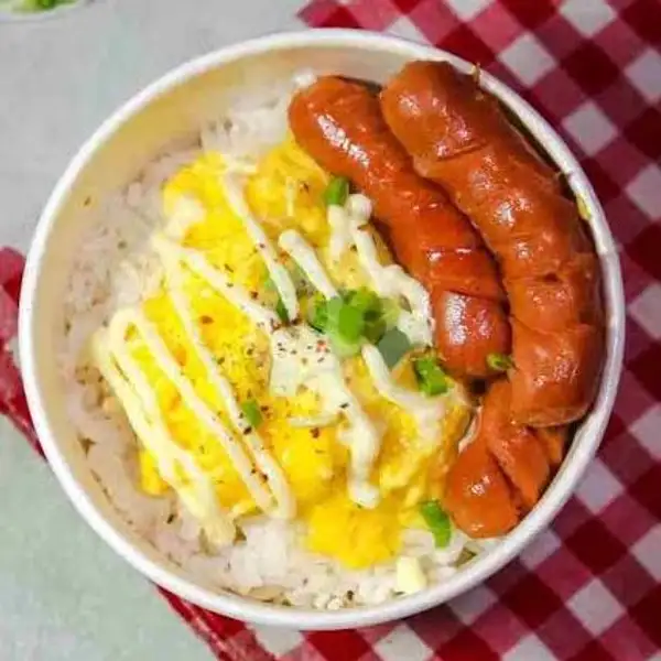 Rice Bowl Sausage Egg Mayo Free Es Teh | Cemilan Zhafran, Cengkareng