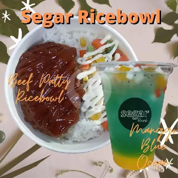 Paket Segar Ricebowl D : 1 Beef Patty Ricebowl + 1 Ice Manggo Blue Ocean | Kuzuka Katsu, Antapani