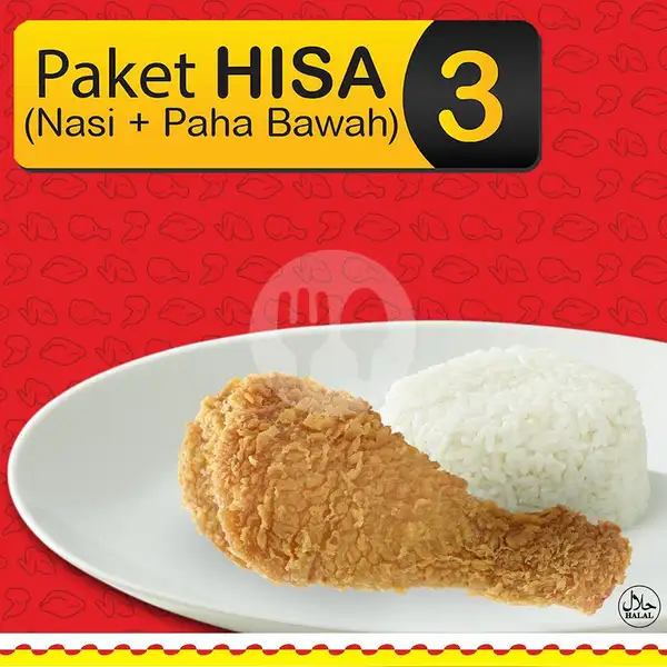 Paket hisa 3 (Paha bawah + Nasi) | Hisana Fried Chicken, Arumsari