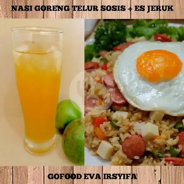 Nasi Goreng Telur Sosis + Es Jeruk | Warung Eva Irsyifa, Kedaton