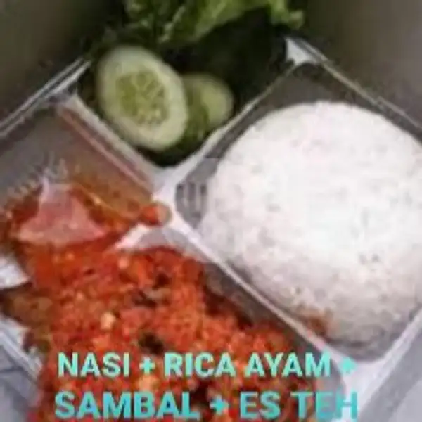 Nasi + Rica Ayam + Sambal + Ayam Goreng + Es Teh | BAKSO MERCON 99, Depan Kolam Renang