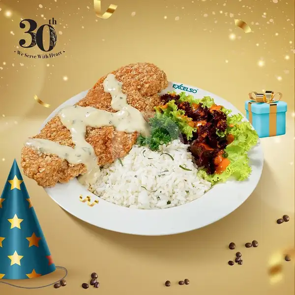 Dory En Oats With Mix Green salad & Butter Rice | Excelso Coffee, Level 21 Mall