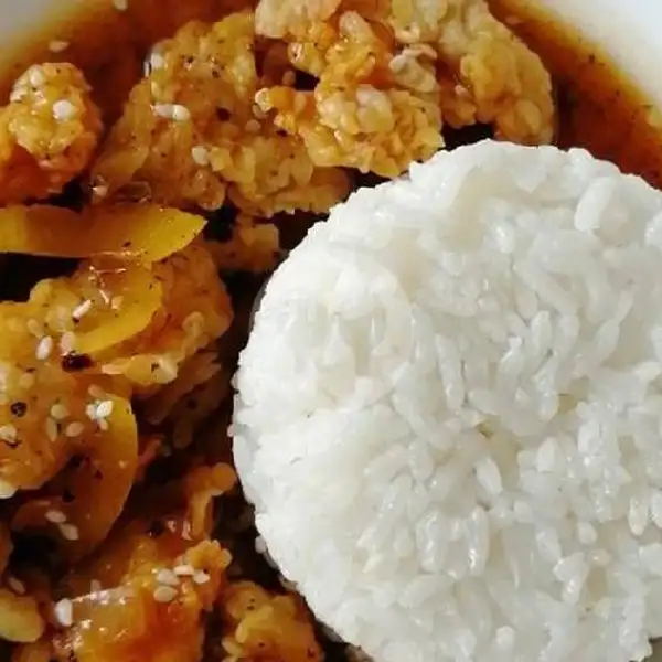 Chiken Crispy Saus Lada Hitam + Nasi | Depot Chicken Rania, Lebak Rejo Utara