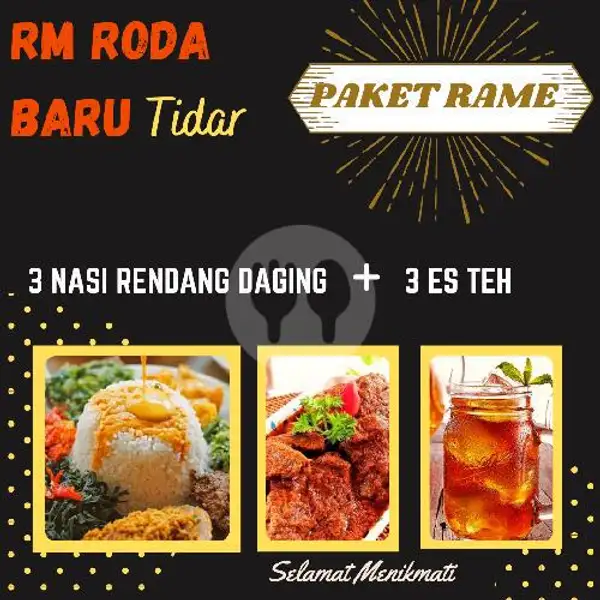 Paket Rame 3 Nasi Rendang Daging Plus 3 Es Teh Cup | Masakan Padang Roda Baru, Tidar
