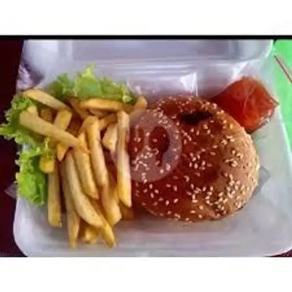 Paket 1 (Burger Telur + Kentang Goreng) | Hotdog Mozarela Kita, Tampan