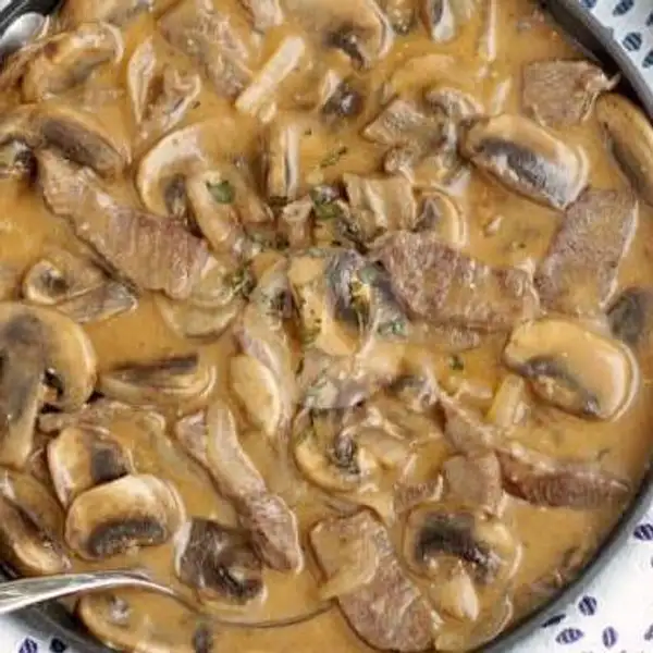 Slice Beef Stroganoff With Mashed Potato | Oregano Kitchen, Canggu