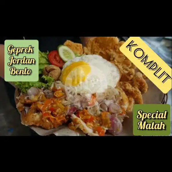 Jordan Combo Sambal Matah (Paket Komplit Ayam 2 Pcs +  Sambal Matah + Telor + Bakso/Sosis + Lalapan + Nasi Penuh + Es Teh) | Ayam Geprek Jordan Full Pack, Kebo Iwa