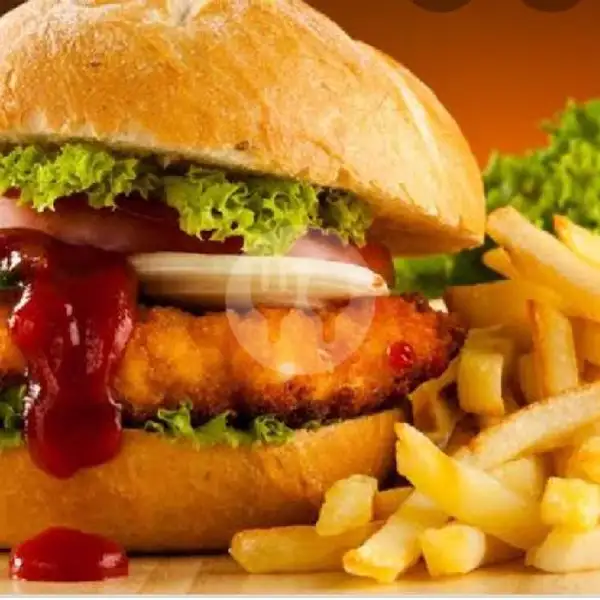 Chicken Burger Ori ( Habis ganti warna random ) ( Pedas/Tidak Pedas ) | Kedai Kopi Blue (Kopi Original, Burger, Kebab), Malang