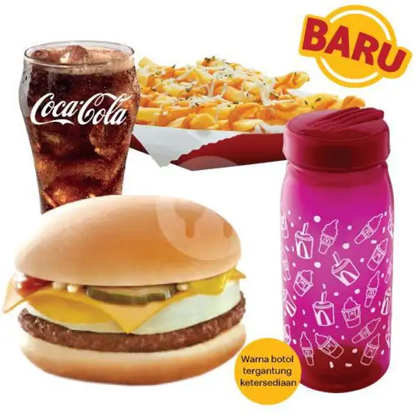 Cheeseburger with egg McFlavor Set + Colorful Bottle | McDonald's, Mall Ratu Indah