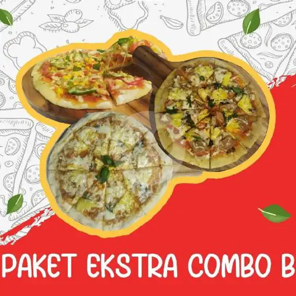 PAKET EKSTRA COMBO B (Large Asia Full Topping Pizza, Large Veggie Garden Pizza, Large Romana) | Pizza Wan