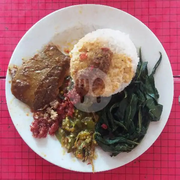 Nasi + Sayur + Sambal + Kuah + Rendang Limpa | Warung Inang Masakan Padang, Tukad Banyusari