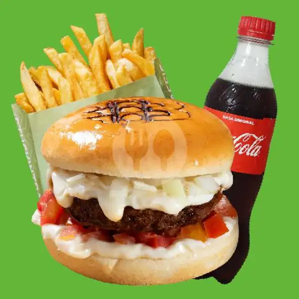 Sei Diego Burger With Egg + Traffic French Fries + Cola | Traffic Bun, Cut Meutia Bekasi