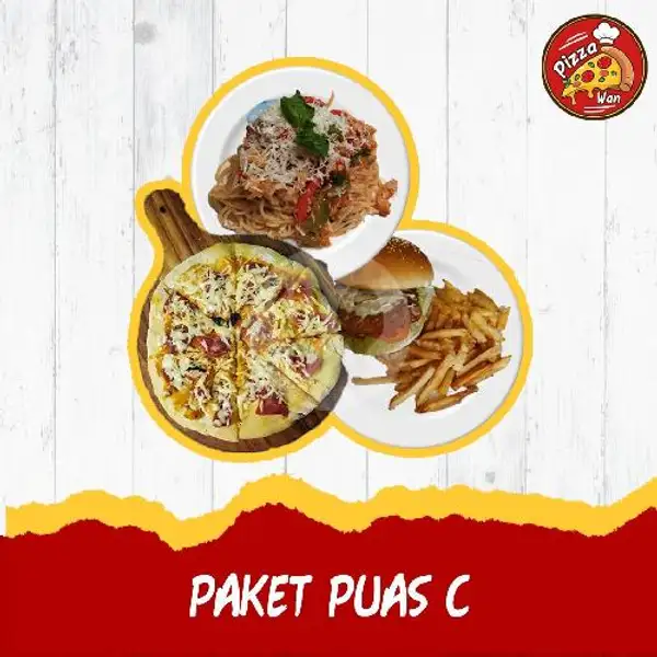 PAKET PUAS C (Cajun Pasta, Chicken Burger, Personal Beef Ham Pizza) | Pizza Wan