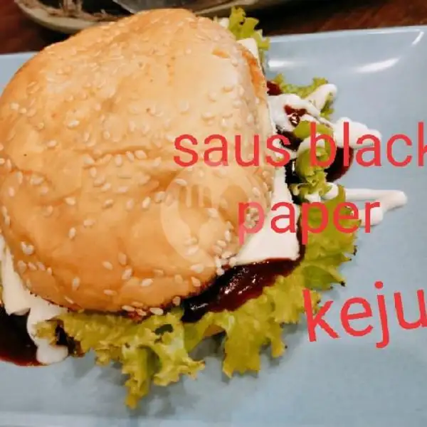Beef Burger Black Paper+ Keju | RZ Chicken Pop, Pulau Damar