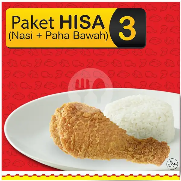Paket hisa 3 (Paha bawah + Nasi) | Hisana Fried Chicken, Majasem Perjuangan