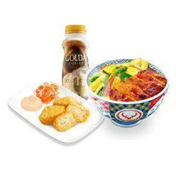 Paket Puas Gorengan Ayam + Teriyaki Chicken + Drink | YOSHINOYA, Hayam Wuruk