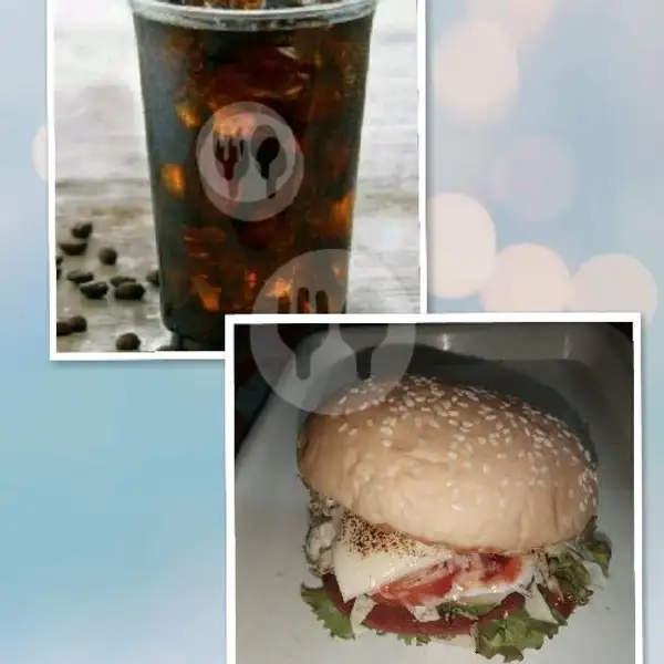 Burger Paket Nikmat 2 (Burger + Es Kopi Robusta) | Nadine NVR Kitchen, Mata Intan 3, Segala Mider