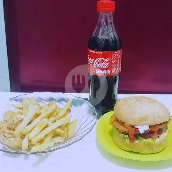 Burger Big Beef + French Frise + Coca Cola/Sprite/Fanta | Angkringan Zaid