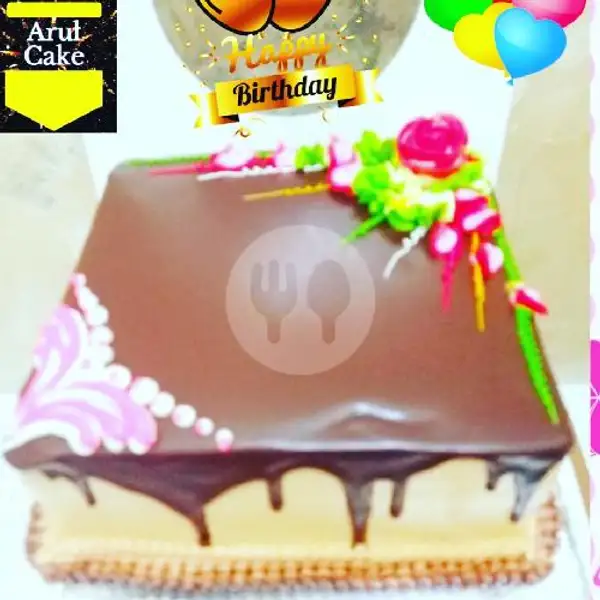 Kue Ultah Coklat Siram Kotak, Uk: 15X15 | Kue Ulang Tahun ARUL CAKE, Pasar Kue Subuh Senen