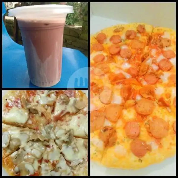Paket Hemat Sekeluarga  (1 pizza Original + 1 Pizza Jamur + 1 Milkshake Kacang hijau ) | Gudang Pizza, Kampung Baru
