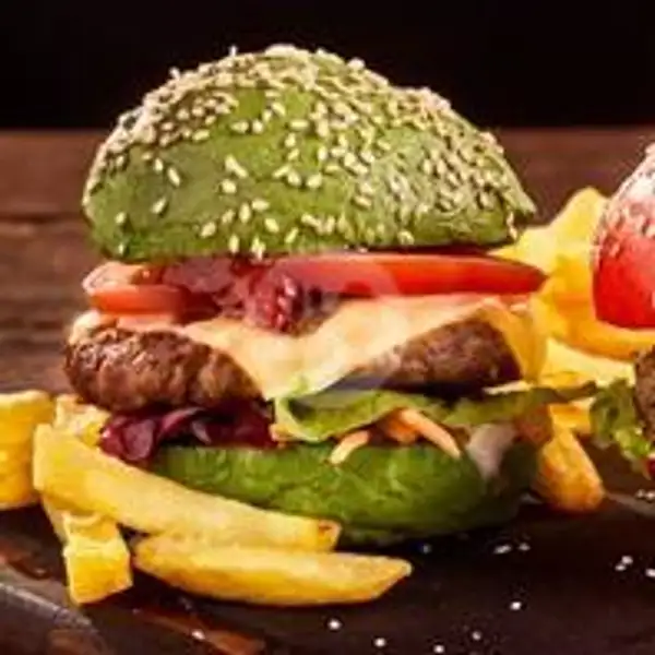 Green Burger Double Beef + Cheese + French | Angkringan Zaid