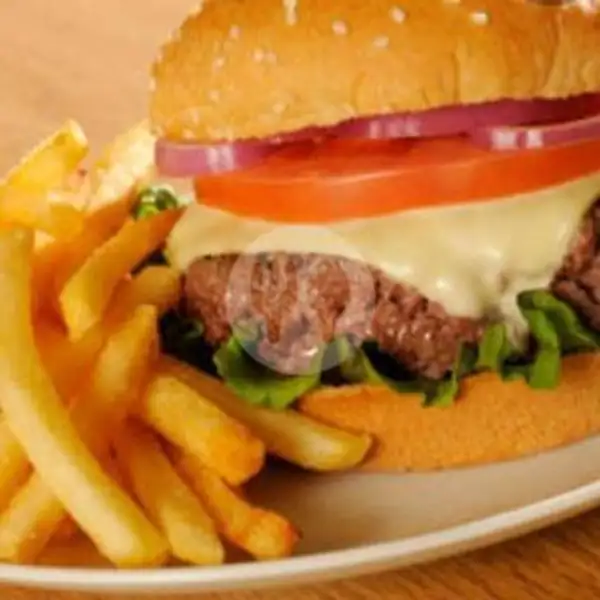 Burger Big Beef + Cheese + French Fries | Angkringan Zaid