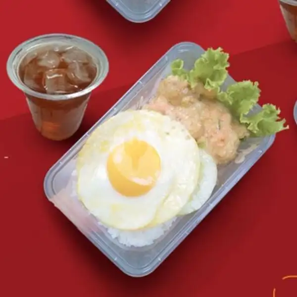 Extra Pop Salted Egg + Telur Mata Sapi + Ice Tea | Chicken Troops, Penanggungan