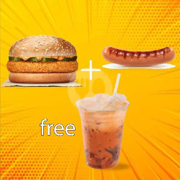 Paket chiken burger 1 free thai tea | Kantin Seblak Gerlong, Sukasari