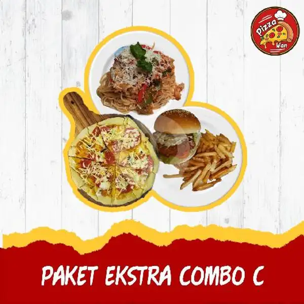 PAKET EKSTRA COMBO C (Cajun Pasta, Chicken Burger, Personal Beef Pepperoni Pizza) | Wann's kitchen
