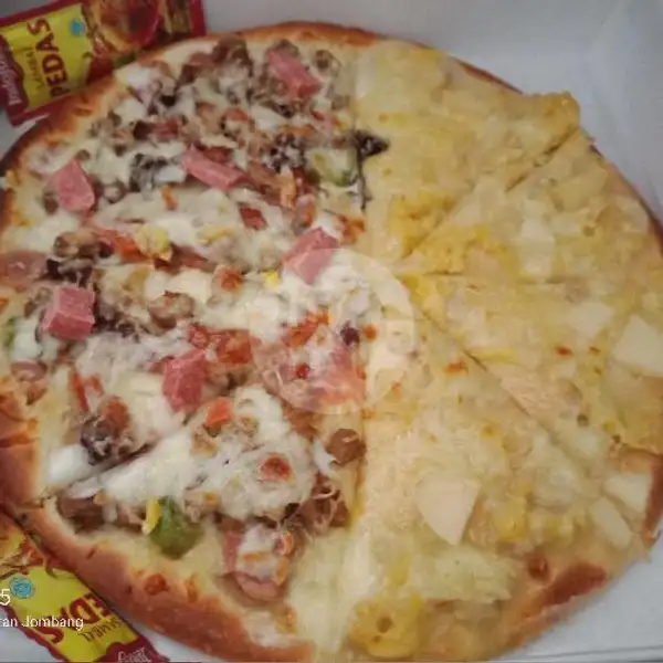 Pizza Duren Mix Daging Keju Mozarella Large | Pizza Indi, Temu Putih