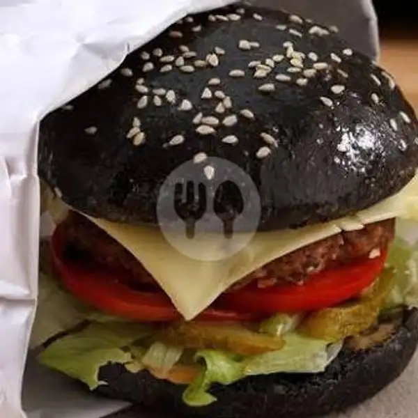 Black Burger Double Beef Extra Double Cheese | Angkringan Zaid