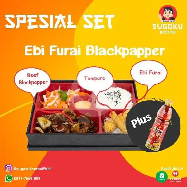 Spesial Beef Set Ebi Blackpapper+ Teh Pucuk | Sugoku Bento, KH Wahid Hasyim