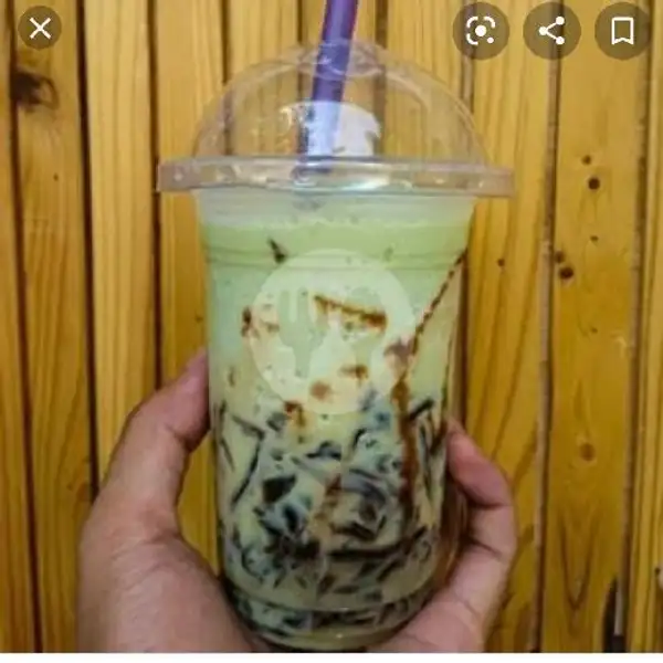 green tea cincau(teh hijau) susu 16 oz | Jus Jupe Jumbo Piranha Atas &kripik Singkong,talas